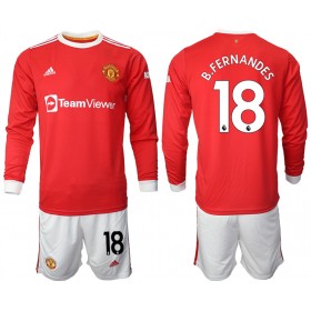 Jalkapallo Pelipaidat/Peliasut Manchester United Bruno Fernandes 18 Lasten Kotipaita 2021-2022 Pitkähihainen